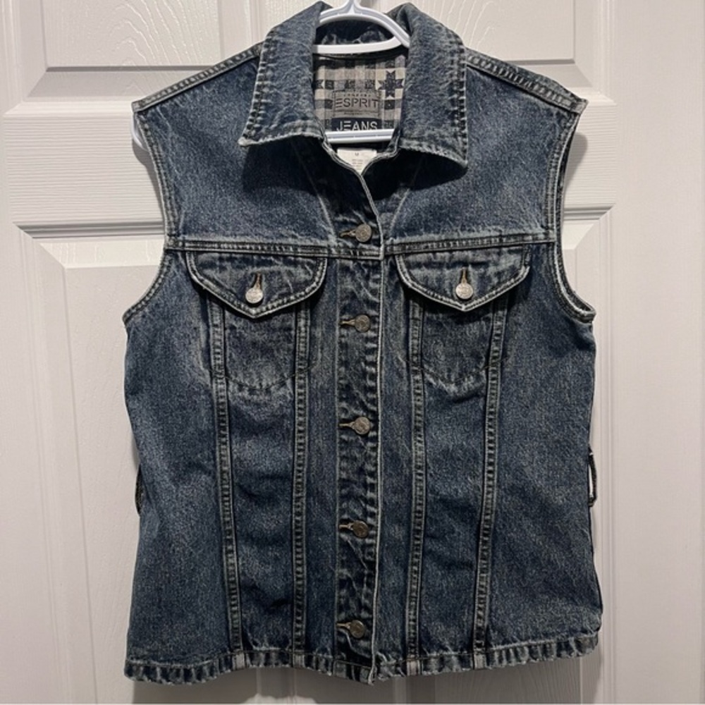 Vintage Esprit jeans Vest Women Medium denim jacket top button up sleeveless
